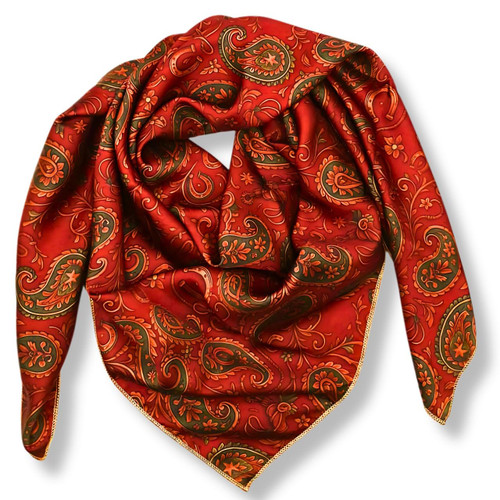 Helder Creek Co Wild Rag Silk Scarf 36'', Western Cowboy Bandana Square Silky Wild Rags,Paisley Pattern Scarves (Rust & Teal)