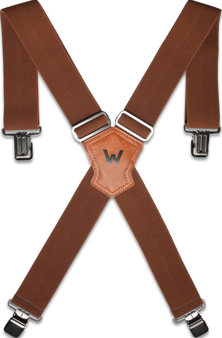 WELKINLAND 2Inch-Wide Work Suspender, Brown-Elastic Suspenders for Pants, Heavy-Duty Work Suspenders for Men, Clip-on Suspenders for Men, Man Suspender 2 Inch Wide for Jeans