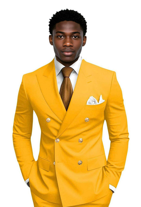 KSWYCT 2 Piece Slim Fit Mens Suit for Wedding Double Breasted Mens Suit Tuxedo for Men Suits Dinner Party Gold