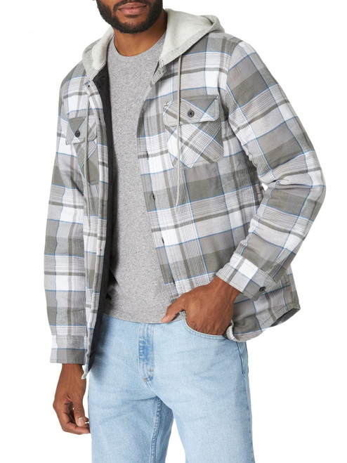 Long Sleeve Quilted Lined Flannel Shirt Jacket With Hood, Cloud Burst, XX-Large