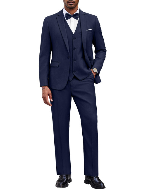 COOFANDY Men’s 3 Piece Suits Business Sport Coat Waistcoat Stylish Dress Pants for Wedding Party Dinner Navy Blue