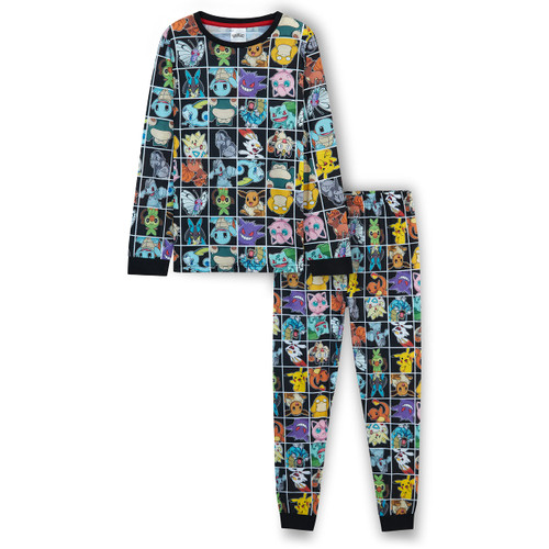 Pokemon T Shirt & Shorts Set for Boys Teens 2 Piece Anime Lounge Set Outfit (11-12 Years, Black AOP)