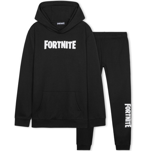 Fortnite Tracksuit Set for Boys, Teens, 2-Pc Hoodie & Joggers, Pullover Sweatshirt with Kangaroo Pocket, Gamer Gifts for Boys (9-10 Years, Black/White)