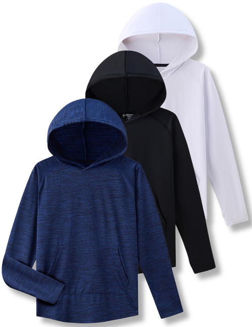 Liberty Imports 3-Pack Youth Boys Teen Dry-Fit Hoodies Long Sleeve Athletic Pullover Sweatshirts Lightweight Activewear (Set 2, Medium)