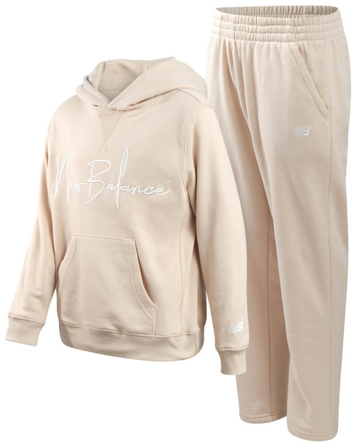 New Balance Boys Sweatsuit Set - 2 Piece Cozy Athletic Pullover Graphic Hoodie and Fleece Joggers for Boys (Sizes: 8-16), Size 10, Timberwolf Tan