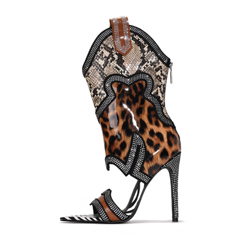 Cape Robbin Rhinestone Cowboy Boots for Women - Black Western Stiletto Heels with Cutout Ankle, Pointed Toe & Side Zipper Closure Cowgirl Booties (Nanaye-2) 8