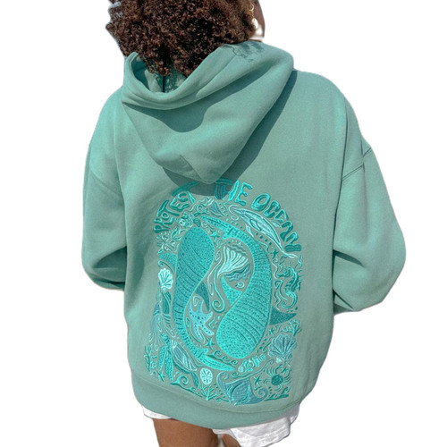 Foidiccx Women Teen Girls Oversized Graphic Hoodies Long Sleeve Embroidery Flower Ocean Printed Sweatshirt Top Y2K Cute Coastal Pullover Hooded
