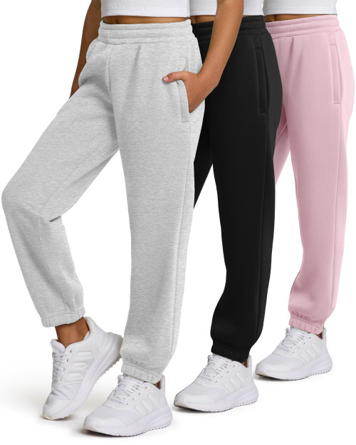 PURE CHAMP Girls Sweatpants 3 Pack Fleece Athletic Joggers, Teen Sweat Pants with Zipper Pockets and Drawstring Size 4-16 (Set 2 Size 6/6x)