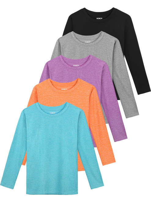 HXP 5 Pack Girls Long Sleeve Shirts Dry Fit Athletic Shirts Youth Teens Girls' Activewear 6-18 Years