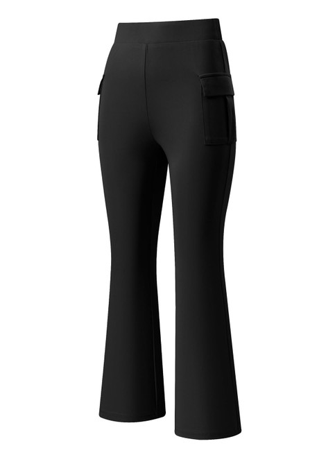 blibean Teen Girls Bell Bottom Pants Flare Bootcut Wide Leg Trousers Kids Uniform High Waist Chino Pant Fall School Formal Dress Pockets Clothes Size 14 15 16 Years Old Black