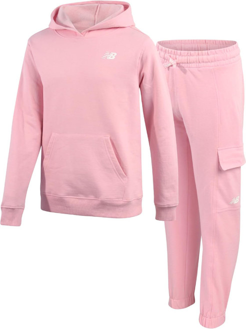 New Balance Girls Sweatpants Set - 2 Piece Pullover Fleece Girls Sweatshirt and Jogger Sweatpants with Pockets (Sizes: 7-16), Size 14-16, Blush Pink
