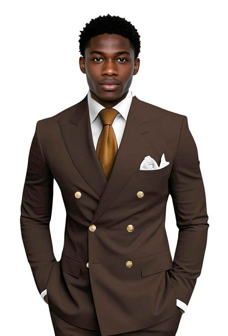 KSWYCT Coffee Mens Suit for Wedding 2 Piece Slim Fit Double Breasted Suits for Men Coffee Tuxedo Suits for Mens Dinner Party Homecoming