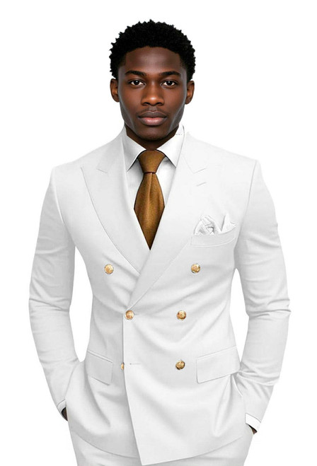 KSWYCT Mens Suit Slim Fit 2 Piece Double Breasted Suits for Men Wedding V Neck Tuxedo Suits for Dinner Party White