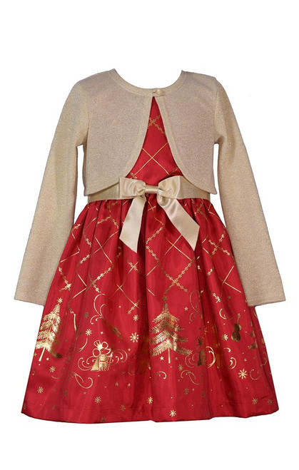 Bonnie Jean Christmas Dress - Nutcracker Dress with Gold Cardigan, Red Nutcracker, 14