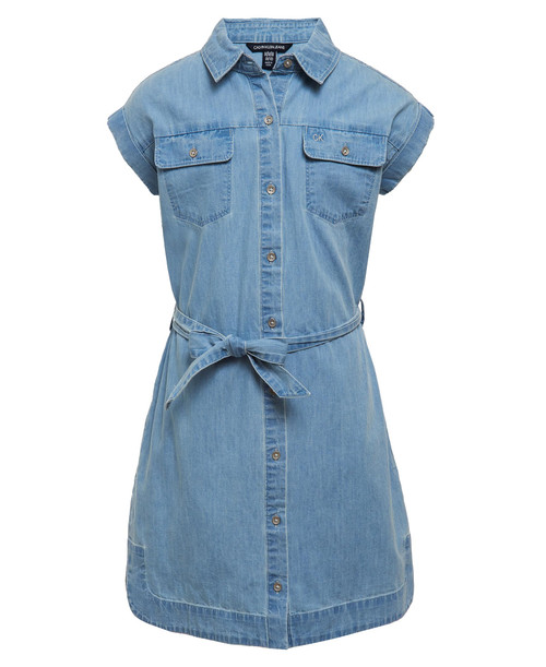 Calvin Klein Girls' Short Sleeve Lightweight Chambray Denim Shirt Dress, Chambray, 16