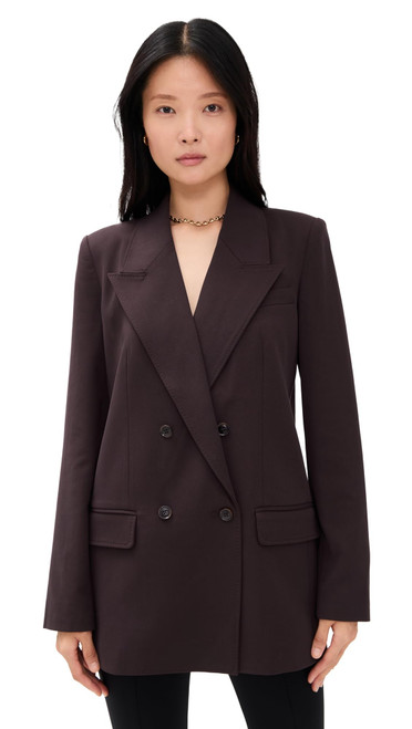 Good American Women's Essential Suiting Oversized Double Breasted Blazer, Dark Chocolate, Brown, M