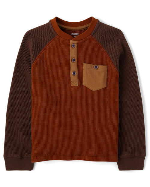 Gymboree,Boys,and Toddler Long Sleeve Thermal Henley Shirt,Smoked Paprika Colorblock,7
