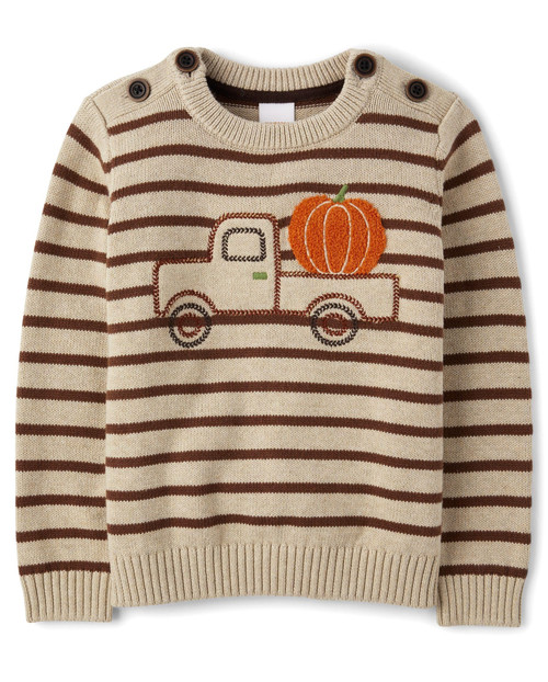 Gymboree,Boys,and Toddler Long Sleeve Embroidered Crew Neck Pullover Sweater,Harvest Stripe Truck,7