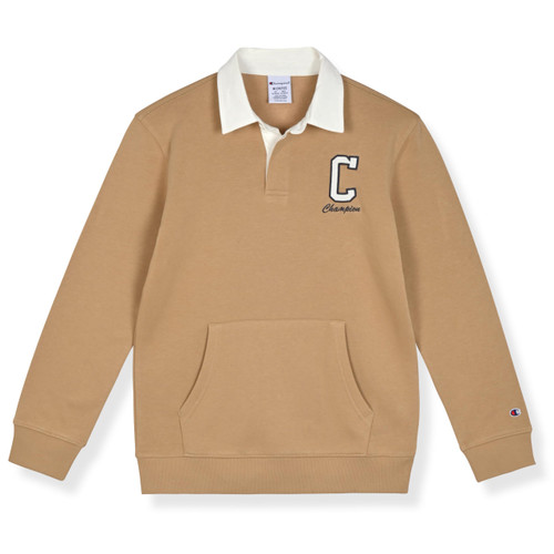 Champion Boys Long Sleeve Polo Shirt Athletic Casual Top Rugby Polo for Kids Khaki