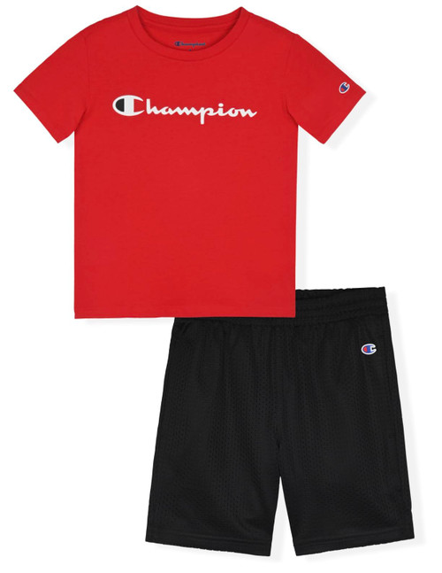 Champion Boys Shorts Sets 2 Piece Tee Shirt and Athletic Shorts for Kids (Signature Lychee Red)