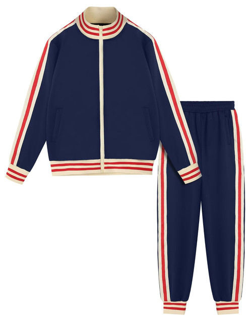 BPXOEO Boys' Tracksuits Set Long Sleeve Full Zip Active Jackets & Jogger Pants Suits 2 Piece Kids Sweatsuit Outfits for 7-8 Years Navy
