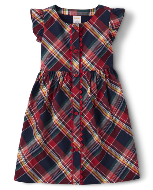 Gymboree,and Toddler Flutter Sleeve Dress,Red Plaid,5T