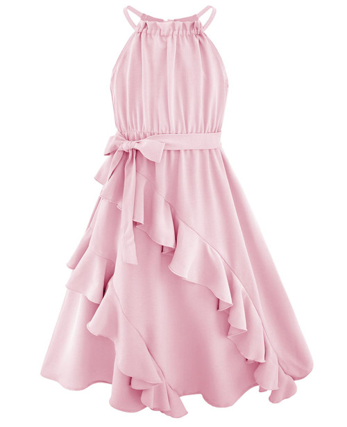 Pink Dress for Girls 10-12 Summer Halter Neck Sundress Tiered Ruffle A-Line Swing Birthday Party Dresses