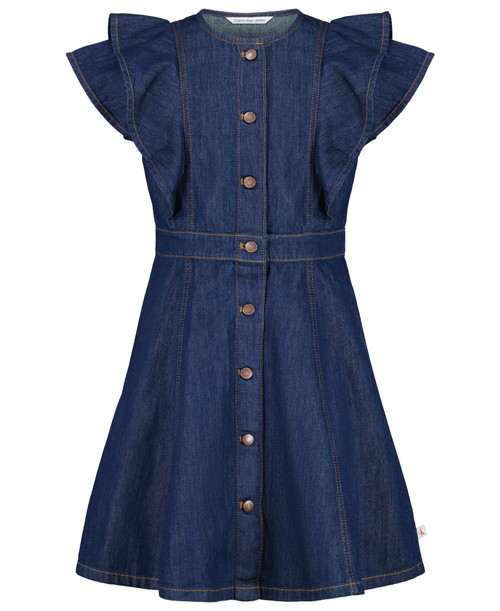 Calvin Klein Girls' Short Sleeve Lightweight Chambray Denim Shirt Dress, Vintage Dark Wash, 12-14