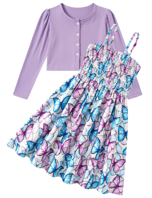 RAISEVERN Girls Dress Size 7-8 Girl Purple Butterflies Fall Dresses Casual School Picture Day Outfits