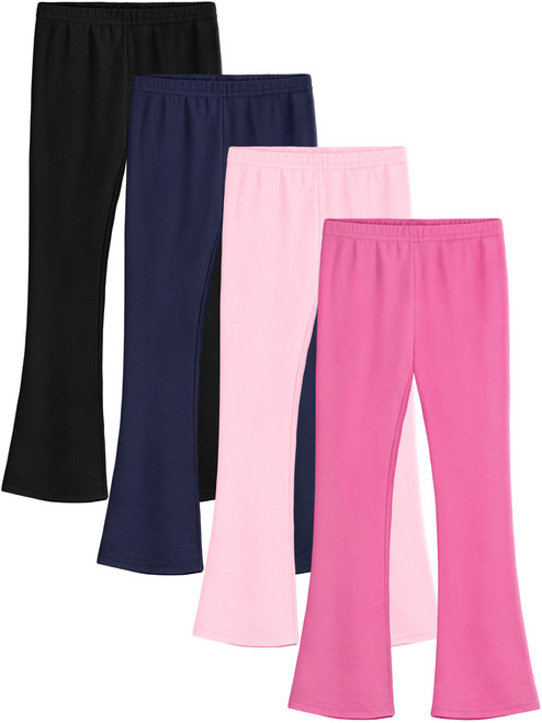 HoeVou 4 Pack Girls Cotton Flare Leggings Kids High Waist Bell Bottoms Leggings Boot Cut Yoga Pants for Girls 2-14 Years Black, Navy, Light Rose, Light Pink Set B 7-8Y