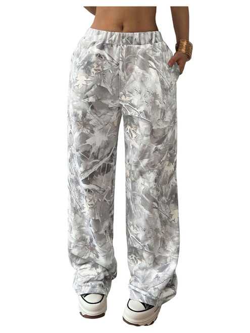 SOLY HUX Girl's Camo Pants Elastic Waist Baggy Wide Leg Y2k Sweatpants with Pockets Casual Streetwear Multicoloured Camo 13Y