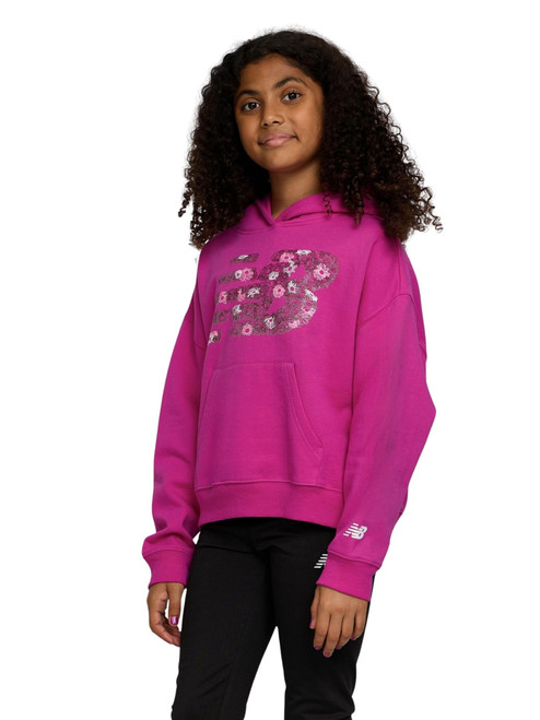 New Balance Girls Hoodie – Cute Comfy Soft Fleece Cotton Blend Pullover Sweatshirt, Drop Shoulder, Sizes 4-16 Magenta