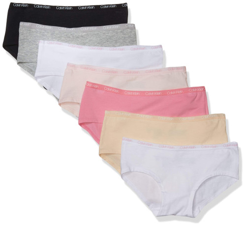 Calvin Klein Little Girl's Modern Cotton Hipster, Multipack Underwear, nude, pink, White, Grey, black, White, Pink, Large