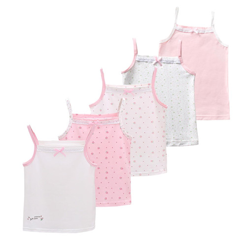 Letoileite 2-10 Years Little Girls Camisole Soft Tagless Cami Kids Breathable Undershirts Cotton Tank Top 5 Pack Strawberry