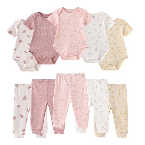 Ruliby Baby Girl Bodysuit and Pant Set Cotton Soft Newborn Clothes Outfits 3-6 month