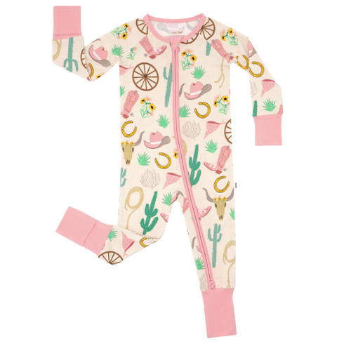 Little Sleepies Pajamas for Baby Boys & Girls, Viscose from Bamboo Baby Pajamas, Snug Sleeper, Toddler PJs, 2-Way Zipper, Pink Ready to Rodeo, 12-18 months
