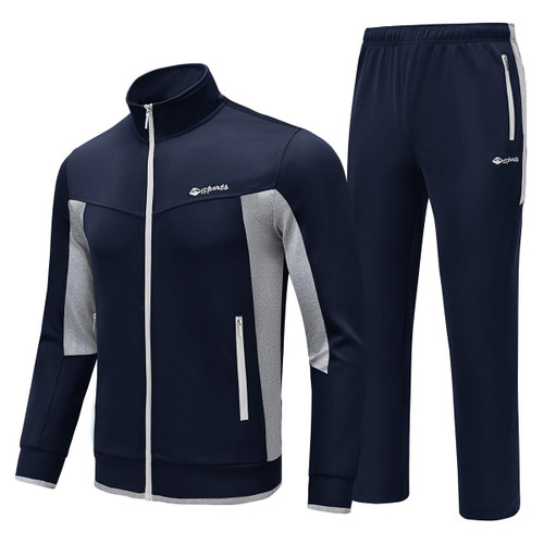 BASUDAM Men's Tracksuits Sweatsuits Set Sweat Track Suits for Men 2 Piece Warm Up Full Zip Athletic Casual Sports Activewear Navy Grey L