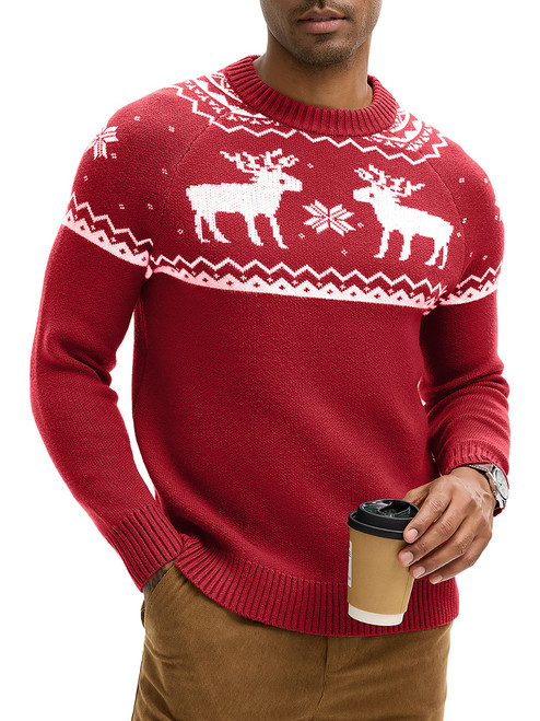 Men's Christmas Sweater Crewneck Pullover Wool Sweaters Men XXL Red
