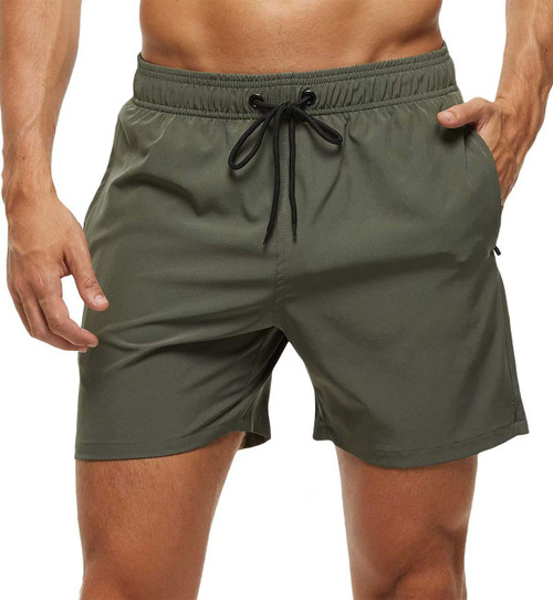 Tyhengta Men's Stretch Swim Trunks Quick Dry Beach Shorts with Zipper Pockets and Mesh Lining ArmyGreen 34