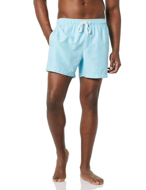 Amazon Essentials Men's 5" Swim Trunks with Mesh Liner, Board Shorts Bathing Suit for Swimming and Beach, Light Blue, Large