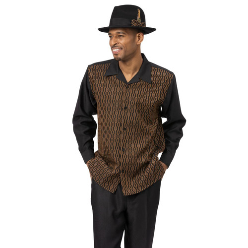 MONTIQUE Walking Suit For Men 2 Piece Set - long Sleeve Shirt and Long Pants, Solid Colors