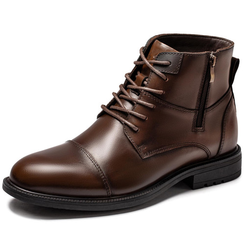 Holy dove Mens Oxford Leather Dress Boots Chukka Cap Toe Side Zip Casual Comfort Fashion Mid Top Ankle Boots for Men