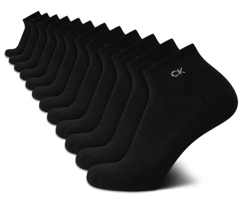 Calvin Klein Mens Quarter Socks - 12 Pack Soft Cushioned Breathable Quarter Cut Athletic Socks for Men, Size 7-12, True Black