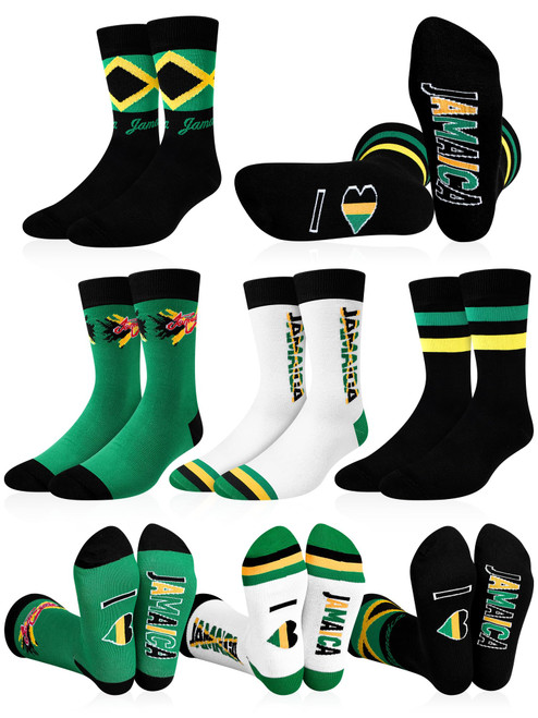 Cutecrop 4 Pairs Unisex Jamaican Crew Socks Novelty Funny Dress Jamaican Flag Socks for Men Women Gifts