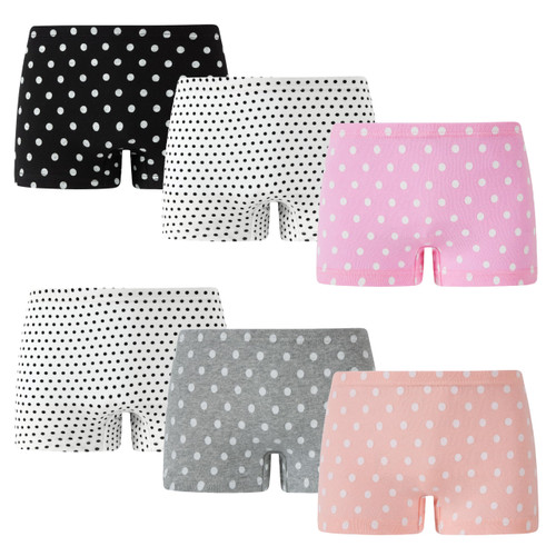 Cadidi Dinos Soft Cotton Girls' Boyshort Panties Boxer Brief Polka Dot Undies 6-Pack Size 12