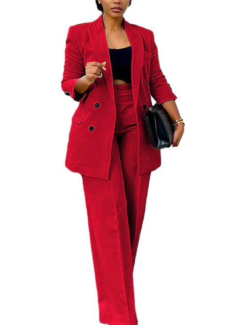 HuiSiFang Women's Business Casual Suits 2 Piece Dressy Blazer and Loose Straight Leg Pants Set