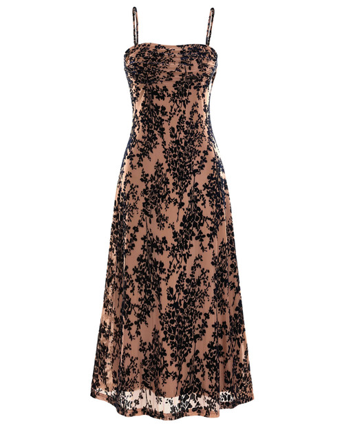 BTFBM Women's Summer Dress Sleeveless Spaghetti Strap Midi Dress Sexy Cowl Neck Floral Cocktail Dress Party Dresses(Dark Apricot,Medium)