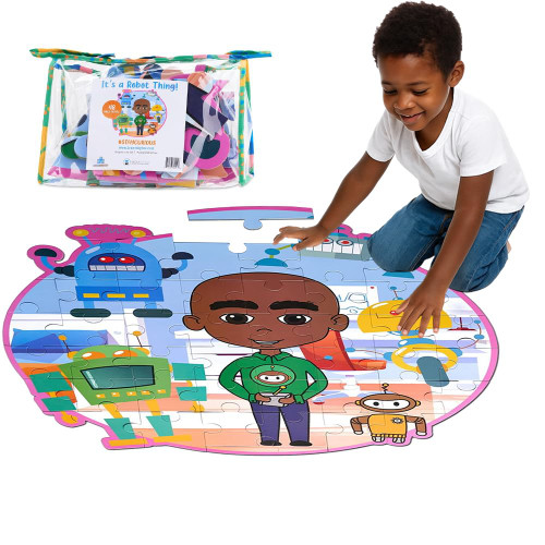 Brown Toy Box Dadisi Academy Justin Robotics Giant 3ft 48-Piece Floor Puzzle | Black Owned Toys | Birthday Gift for Christmas 5-7 Year Old | Jigsaw Puzzle for Kids Ages 4-8 | Jumbo Floor Puzzles