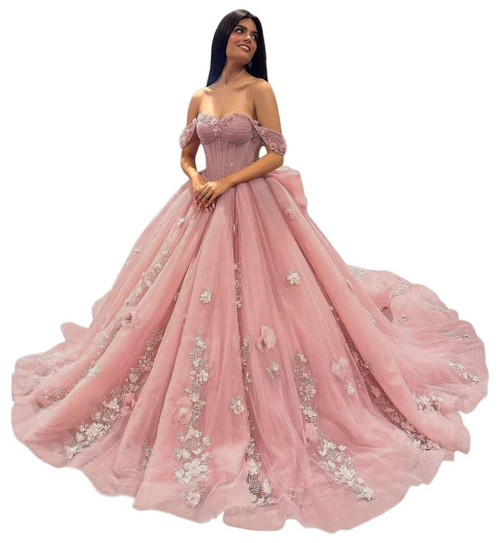 Ftupza Glitter Applique Beading Quinceanera Dresses Ball Gown Petite Tulle Dusty Rose Prom Dresses Lace Sweet 15 16 Gowns for Teens Long Evening Dresses Size 0