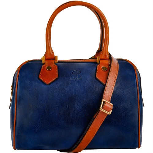 Time Resistance Leather Handbag - Full-Grain Leather Purse for Women - Top Handle Bag - Tote Bag (Blue)